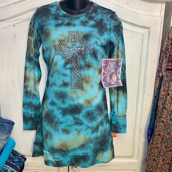 90’s NWT DEADSTOCK TIE DYE STUDDED FESTIVAL DRESS. MALTESE CROSS GRUNGE. - Picture 1 of 9